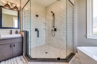 Glass Shower with Black Accents